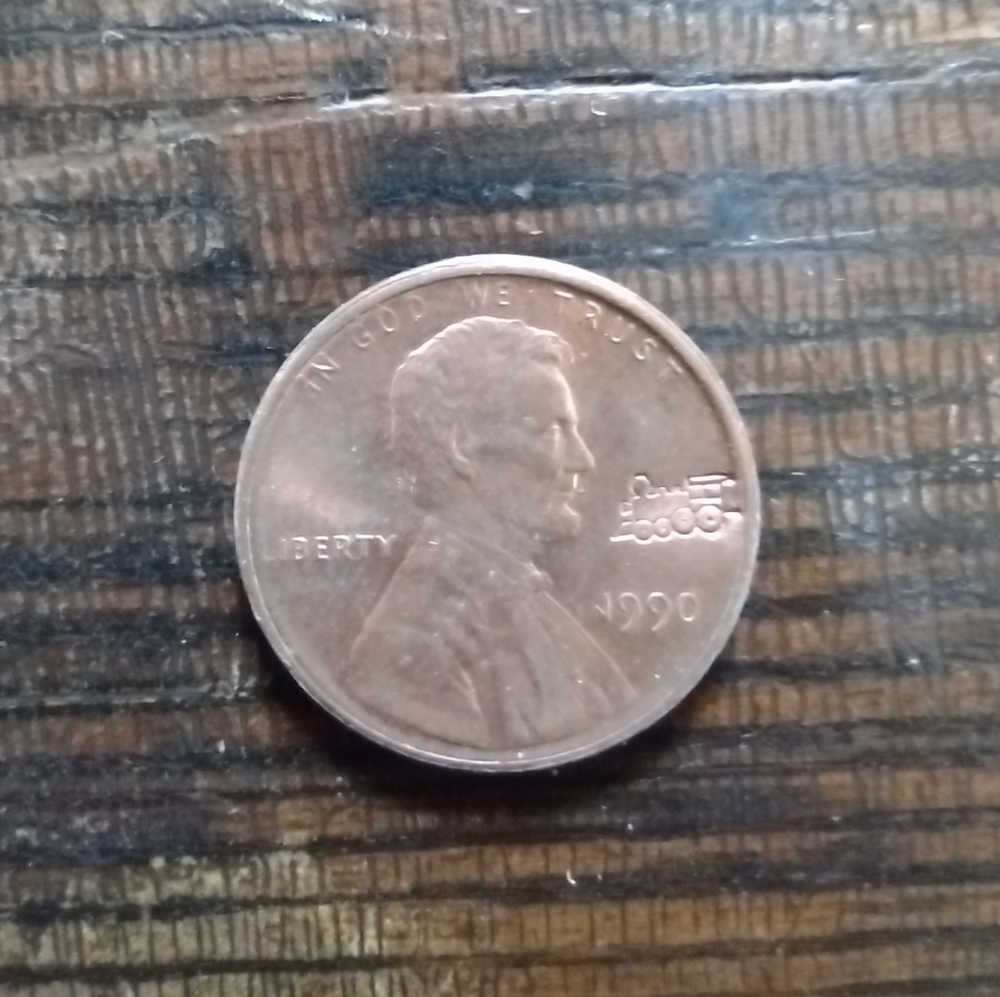 1990 Penny With A Tiny Train Stamp